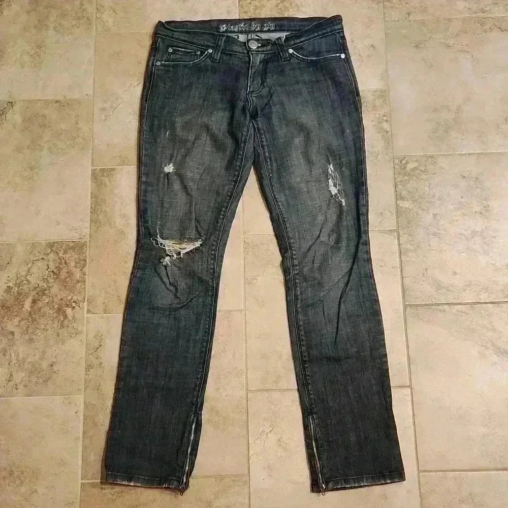 Plastic by Gly Distressed Slim Straight Leg Jeans
